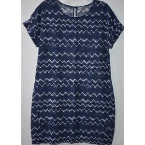 Old Navy T-Shirt Dress Large Linen Blend Aztec Blue Print Short Sleeve Coastal